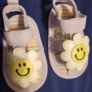 Purple and Yellow Sandals with Smiley Flower Design 3-6 Months